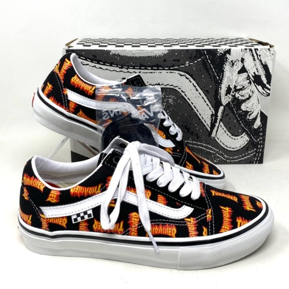 VANS x Thrasher Old Skool Skate Low Top Black Canvas Men’s Sneakers VN0005W0BML - Picture 3 of 10